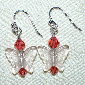 Handmade Glass Butterfly & Pink Crystal Earrings